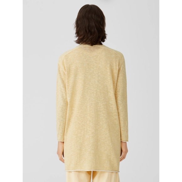 Eileen Fisher Organic Cotton Linen Slub Long Cardigan in Butter Yellow Size M - Picture 2 of 10